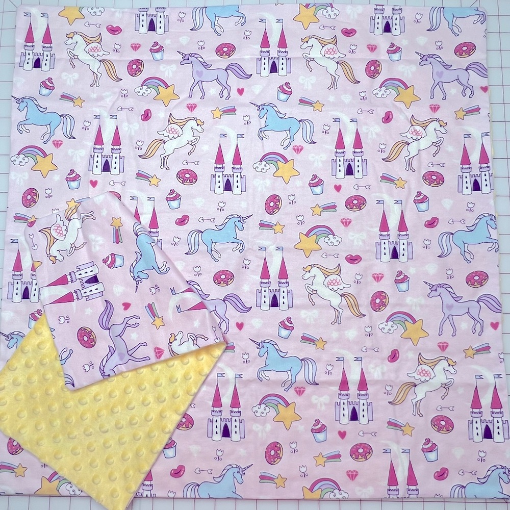 Unicorn baby blanket and burp cloth set